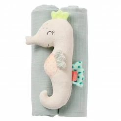 Outlet 🧨 Baby Fehn 3-tlg. Set Stabrassel & Musselintücher Seepferd - Meereskinder 🎉