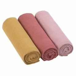 Wholesale ⌛ Lässig Mulltuch 3er Pack Swaddle & Burp Blanket L 85 x 85 cm - Rose Rosewood Mustard 🎁