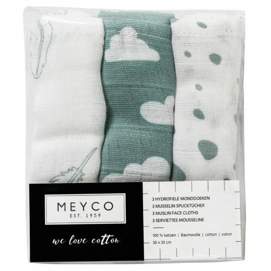 Promo 😉 Meyco 3er Pack Mull-Pflegetücher 30 x 30 cm - Federn Wolken Dots - Grün 🔔 4 Promo 😉 Meyco 3er Pack Mull-Pflegetücher 30 x 30 cm - Federn Wolken Dots - Grün 🔔 - Image 2