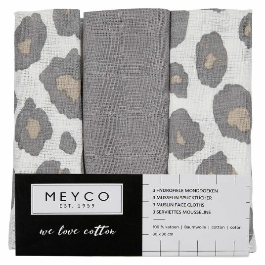 Budget ❤️ Meyco 3er Pack Mull-Pflegetücher 30 x 30 cm - Panther ❤️ 4 Budget ❤️ Meyco 3er Pack Mull-Pflegetücher 30 x 30 cm - Panther ❤️ - Image 2