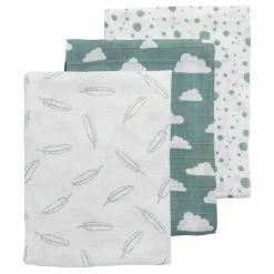 Discount 😍 Meyco 3er Pack Swaddles 120 x 120 cm - Federn Wolken Dots - Grün 🔥