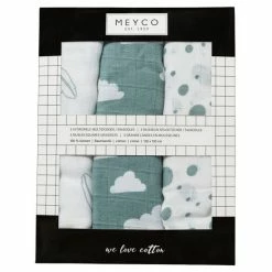 Discount 😍 Meyco 3er Pack Swaddles 120 x 120 cm - Federn Wolken Dots - Grün 🔥 -Baby Changing Sales meyco mullwindel mulltuch pucktuch swaddle 3er pack 120 x 120 cm federn wolken dots grun 451003 d2