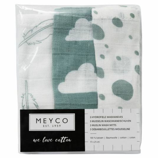 Cheapest ✔️ Meyco 3er Pack Waschhandschuh 20 x 14 cm - Federn Wolken Dots - Grün ✔️ 4 Cheapest ✔️ Meyco 3er Pack Waschhandschuh 20 x 14 cm - Federn Wolken Dots - Grün ✔️ - Image 2