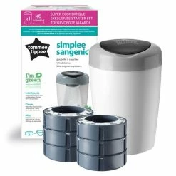 Coupon 🎁 Tommee Tippee Windeleimer Simplee Sangenic inkl. 6 Nachfüllkassetten - Greenfilm™ - Weiß Grau ⭐