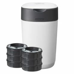 Budget ⭐ Tommee Tippee Windeleimer Twist and Click Sangenic inkl. 6 Nachfüllkassetten - Greenfilm™ - Weiß 👍
